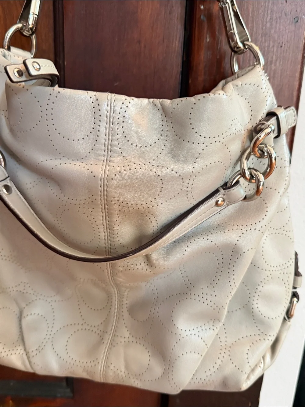 Coach Brooke Perforated C Learher Silver/Light Gray Shoulder Bag #F16908
